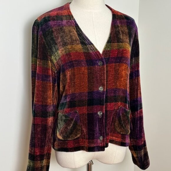 Loominus Handwovens plaid rayon chenille jacket, size M - Picture 2 of 9